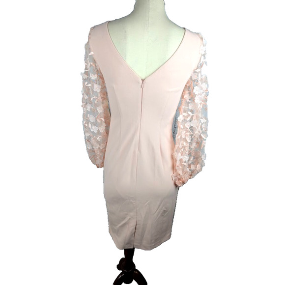 Eliza‎ J Sheer Contrast Sleeve Sheath Dress Blush Pink Knee Length Size 4 - Picture 4 of 6